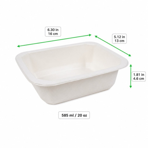Vaschetta sigillabile in polpa di canna da zucchero 1/18 160x130mm H46mm 585ml