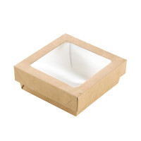 Scatola "Kray" in cartone kraft con coperchio a finestra 115x115mm H40mm 350ml