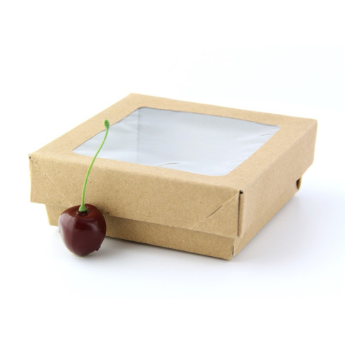 Scatola "Kray" in cartone kraft con coperchio a finestra 115x115mm H40mm 350ml
