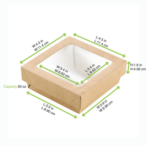 Scatola "Kray" in cartone kraft con coperchio a finestra 115x115mm H40mm 350ml