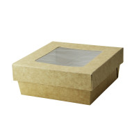 Scatola "Kray" in cartone kraft con coperchio a finestra 135x135mm H50mm 700ml