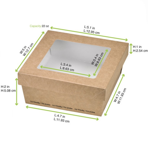 Scatola "Kray" in cartone kraft con coperchio a finestra 135x135mm H50mm 700ml
