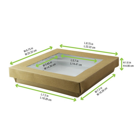 Scatola "Kray" in cartone kraft con coperchio a finestra 205x205mm H40mm 1000ml