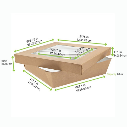 Scatola "Kray" in cartone kraft con coperchio a finestra 205x205mm H50mm 1 550ml