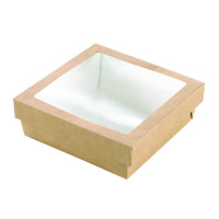 Scatola "Kray" in cartone kraft con coperchio a finestra 200x200mm H80mm 3500ml