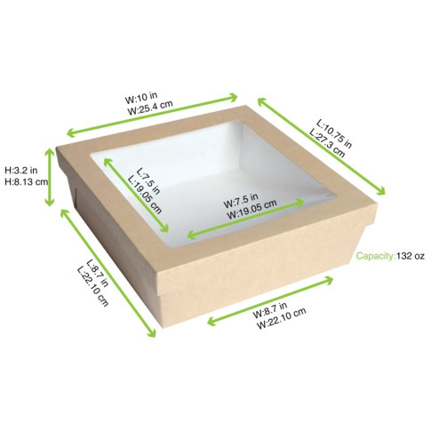 Scatola "Kray" in cartone kraft con coperchio a finestra 245x245mm H80mm 4 200ml