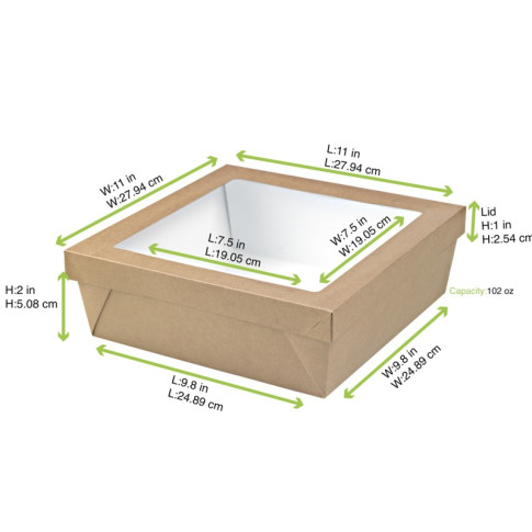 Scatola "Kray" in cartone kraft con coperchio a finestra 265x265mm H50mm 3000ml