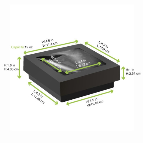 Scatola "Kray" in cartone nero con coperchio a finestra, per cottura in forno 115x115mm H40mm 350ml