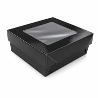 Scatola "Kray" in cartone nero con coperchio a finestra, per cottura in forno 135x135mm H50mm 700ml