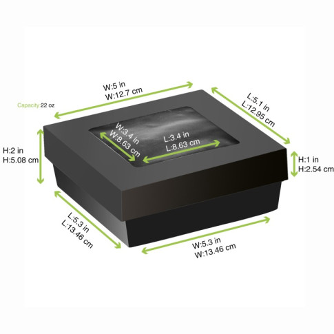 Scatola "Kray" in cartone nero con coperchio a finestra, per cottura in forno 135x135mm H50mm 700ml