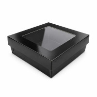 Scatola "Kray" in cartone nero con coperchio a finestra, per cottura in forno 155x155mm H50mm 950ml