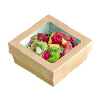 Scatola "Kray" in cartone kraft con coperchio a finestra in PLA 135x135mm H50mm 700ml