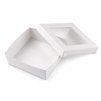 Scatola "Kray" in cartone bianco con coperchio a finestra in PLA 135x135mm H50mm 700ml