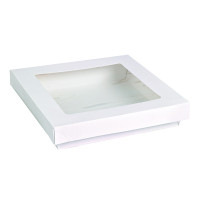 Scatola "Kray" in cartone bianco con coperchio a finestra in PLA 155x155mm H50mm 900ml