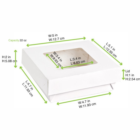 Scatola "Kray" in cartone bianco con coperchio a finestra 135x135mm H50mm 700ml