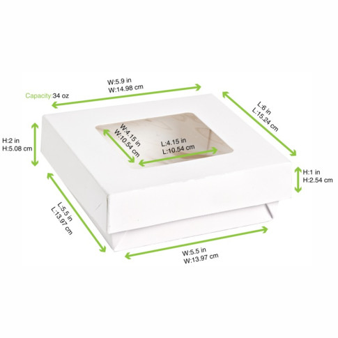 Scatola "Kray" in cartone bianco con coperchio a finestra 155x155mm H50mm 950ml