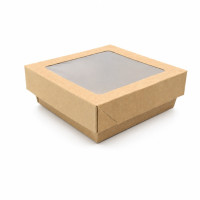 Scatola "Kray" in cartone kraft con coperchio a finestra, per cottura in forno 115x115mm H40mm 350ml