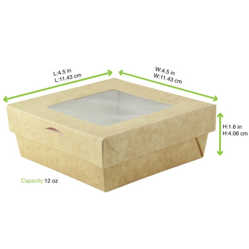 Scatola "Kray" in cartone kraft con coperchio a finestra, per cottura in forno 115x115mm H40mm 350ml