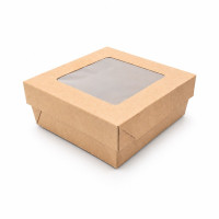 Scatola "Kray" in cartone kraft con coperchio a finestra, per cottura in forno 135x135mm H50mm