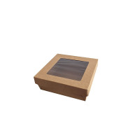 Scatola "Kray" in cartone kraft con coperchio a finestra, per cottura in forno 155x155mm H50mm 950ml