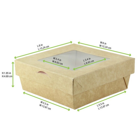 Scatola "Kray" in cartone kraft con coperchio a finestra, per cottura in forno 155x155mm H50mm 950ml