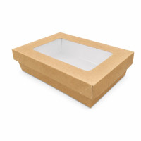 Scatola "Kray" in cartone kraft con coperchio a finestra, per cottura in forno 225x155mm H53mm