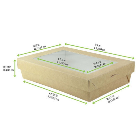 Scatola "Kray" in cartone kraft con coperchio a finestra, per cottura in forno 225x155mm H53mm