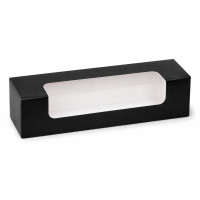 Scatola per 7 macarons in cartone nero con finestra 215x68mm H48mm