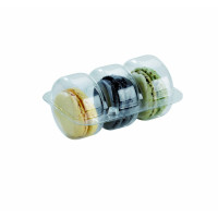 Inserto in PET trasparente per 3 macarons con chiusura clip 95x68mm H24mm