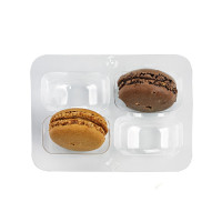 Inserto in PET trasparente per 4 macarons (2x2) con chiusura clip 108x74mm H23mm