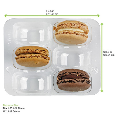 Inserto in PET trasparente per 6 macarons (2x3) con chiusura clip 115x100mm H25mm