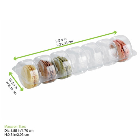 Inserto in PET trasparente per 7 macarons con chiusura clip 213x62mm H23mm
