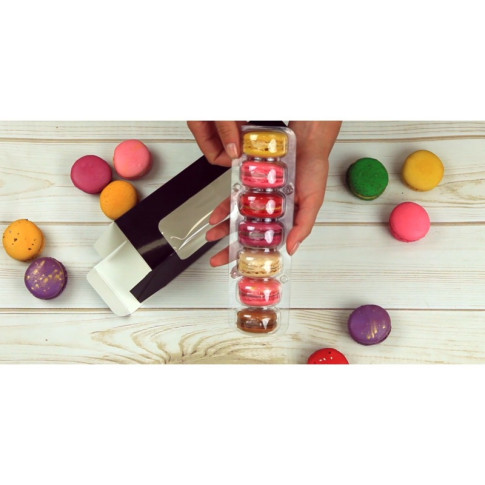 Inserto in PET trasparente per 7 macarons con chiusura clip 213x62mm H23mm