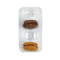 Inserto in PET trasparente per 4 macarons (1x4) con chiusura clip 128x68mm H23mm