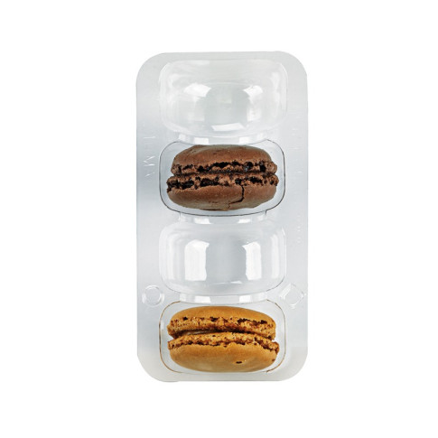 Inserto in PET trasparente per 4 macarons (1x4) con chiusura clip 128x68mm H23mm