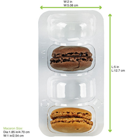 Inserto in PET trasparente per 4 macarons (1x4) con chiusura clip 128x68mm H23mm