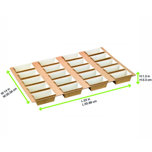 Teglia da forno rettangolare in cartone microflute con 20 stampi 3 600x5 600mm
