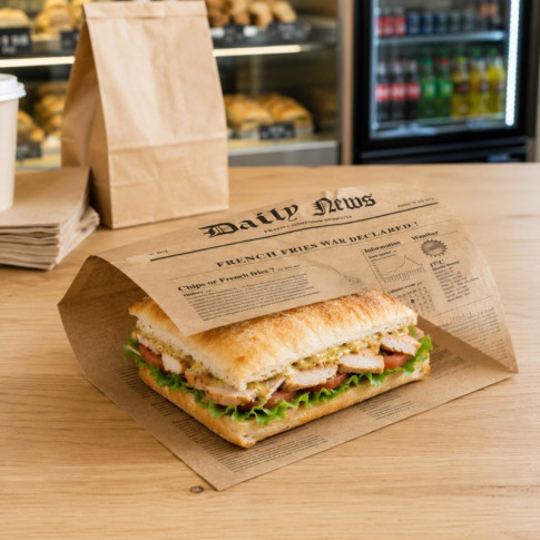 Carta kraft scuro con decorazione stampa di giornale, in scatola dispenser 380x400mm