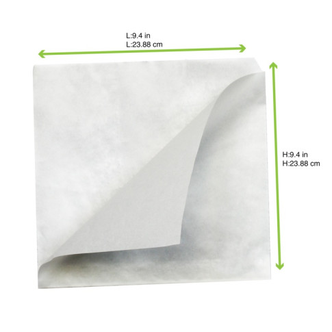 Sacchetto bianco antigrasso in carta bianco aperto su due lati (PAP22) 240x240mm