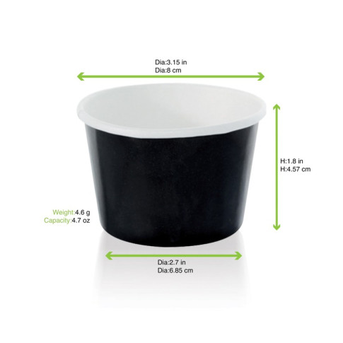 Contenitore in cartone nero per alimenti caldi e freddi  H44mm 130ml