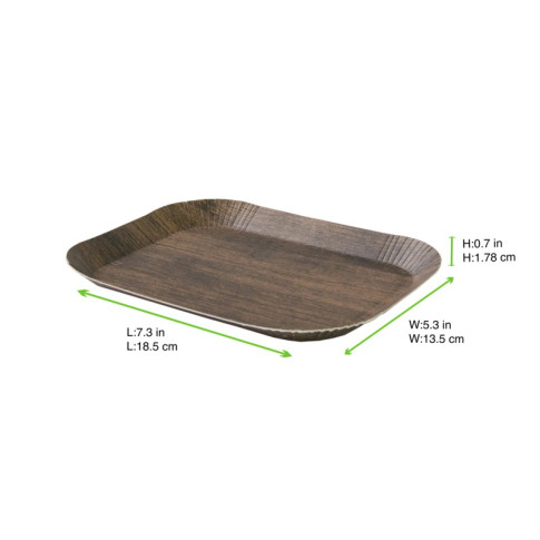 Vassoio in cartone laminato con stampa su legno scuro 185x135mm H19mm