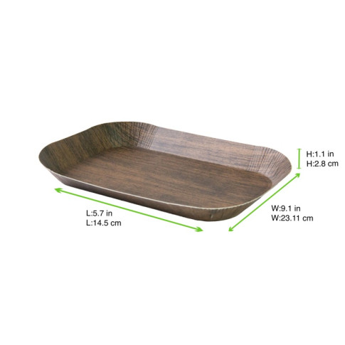 Vassoio in cartone laminato con stampa su legno scuro 145x232mm H29mm