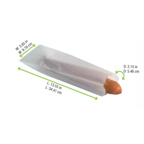 Sacchetto per panino in carta antiunto bianca 100x40mm H340mm
