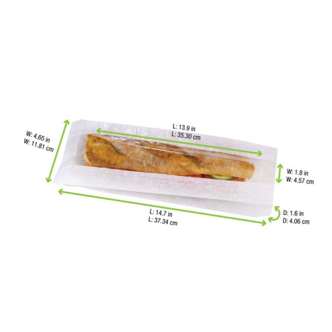 Sacchetto per panino in carta bianca con finestra 120x40mm H340mm
