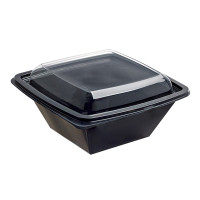Insalatiera in PET quadrata nera con coperchio 160x160mm H70mm 750ml