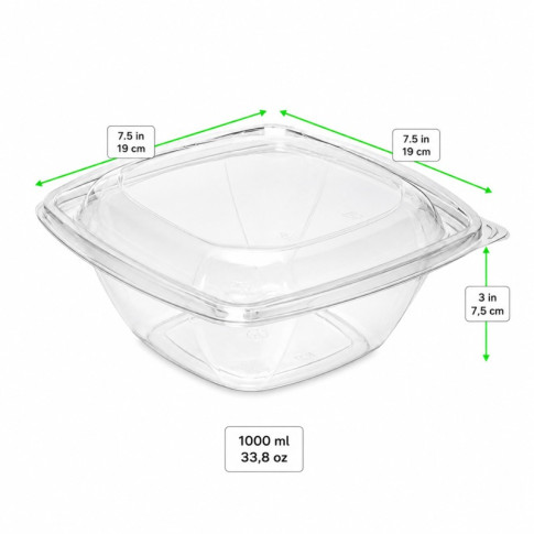 Insalatiera in PET quadrata con coperchio 190x190mm H75mm 1000ml