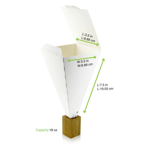Cono da snack richiudibile in cartone bianco  90x90mm H190mm