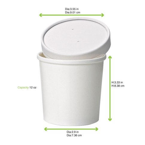 Contenitore in cartone bianco per alimenti caldi e freddi  H89mm 350ml