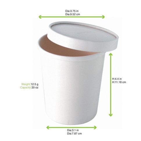 Contenitore in cartone bianco per alimenti caldi e freddi  H114mm 570ml