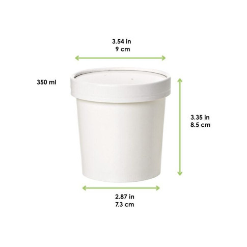 Contenitore in cartone bianco per alimenti caldi e freddi, con coperchio  H85mm 350ml